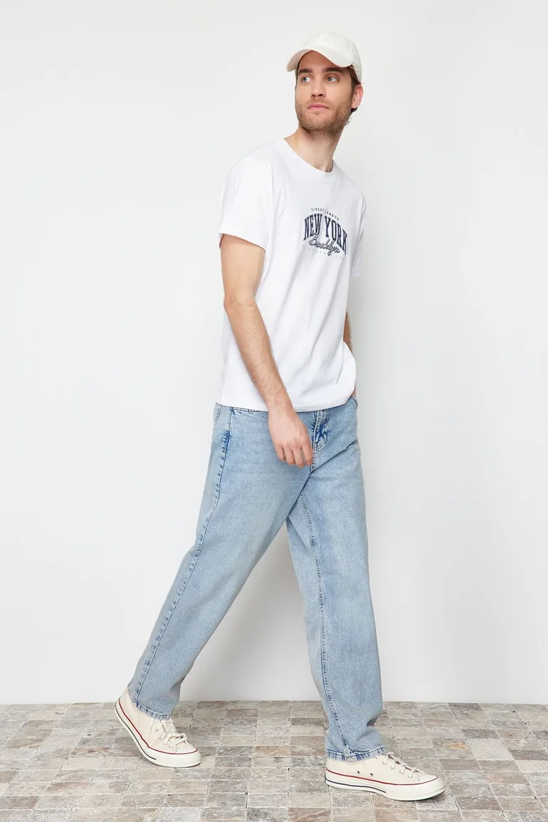 Men's Blue 90's Straight Fit Jeans Trousers