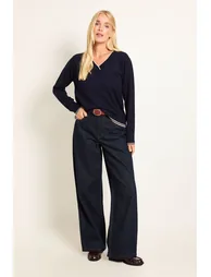 Petite Contrast Hem V Neck Jumper