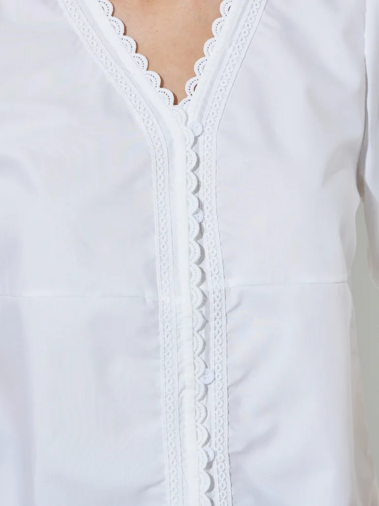 White Short Sleeve Lace Trim Blouse - 2