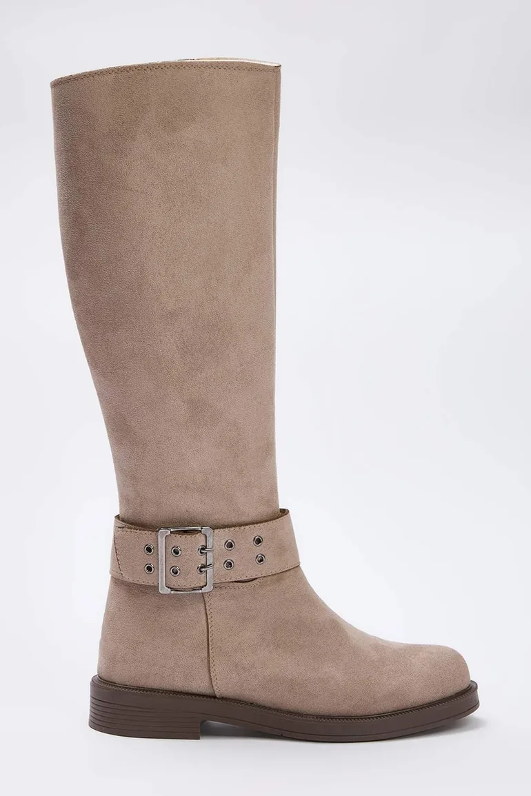 Mink eyelet detailed flat sole women's riding boot - 3