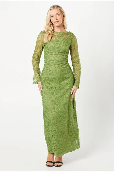 Debut London by Coast Cami Lined Lace Maxi Dress - olive