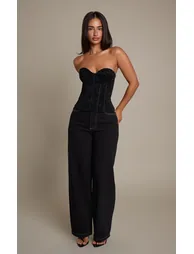 Petite Black Lace Bandeau Cup Detail Corset Top