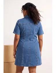 Blue Short Sleeve Medium Stretchy Denim Large Size Dress - 1