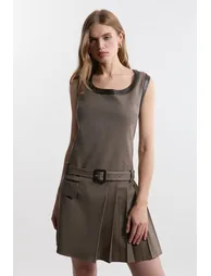 Compact Stretch Pleated Skirt Mini Dress