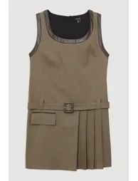 Compact Stretch Pleated Skirt Mini Dress - 3