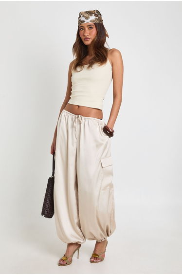 Satin Cargo Balloon Trouser - oyster