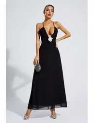 Wrenley Black Floral Embellished Maxi Dress