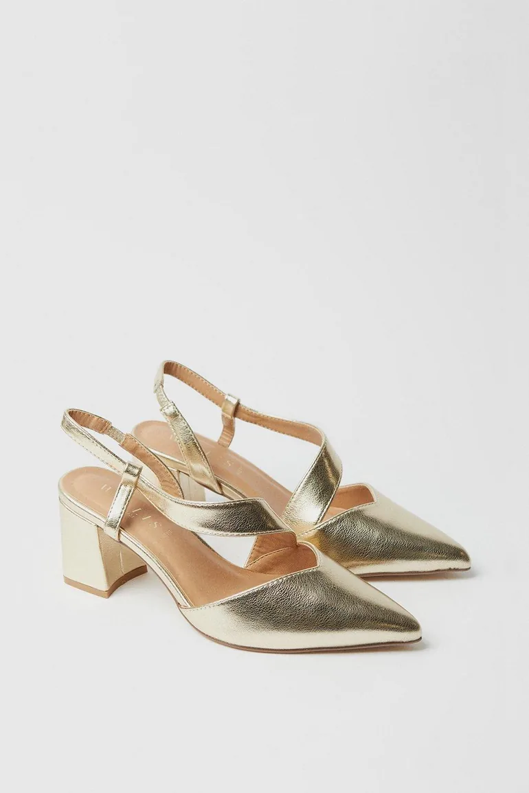 Wide Fit Eve Asymmetric Strap Block Heel Pointed Court Shoes - 2