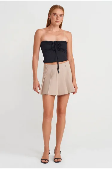 DILVIN Women’s Strapless Crop Blouse With Tie Detail