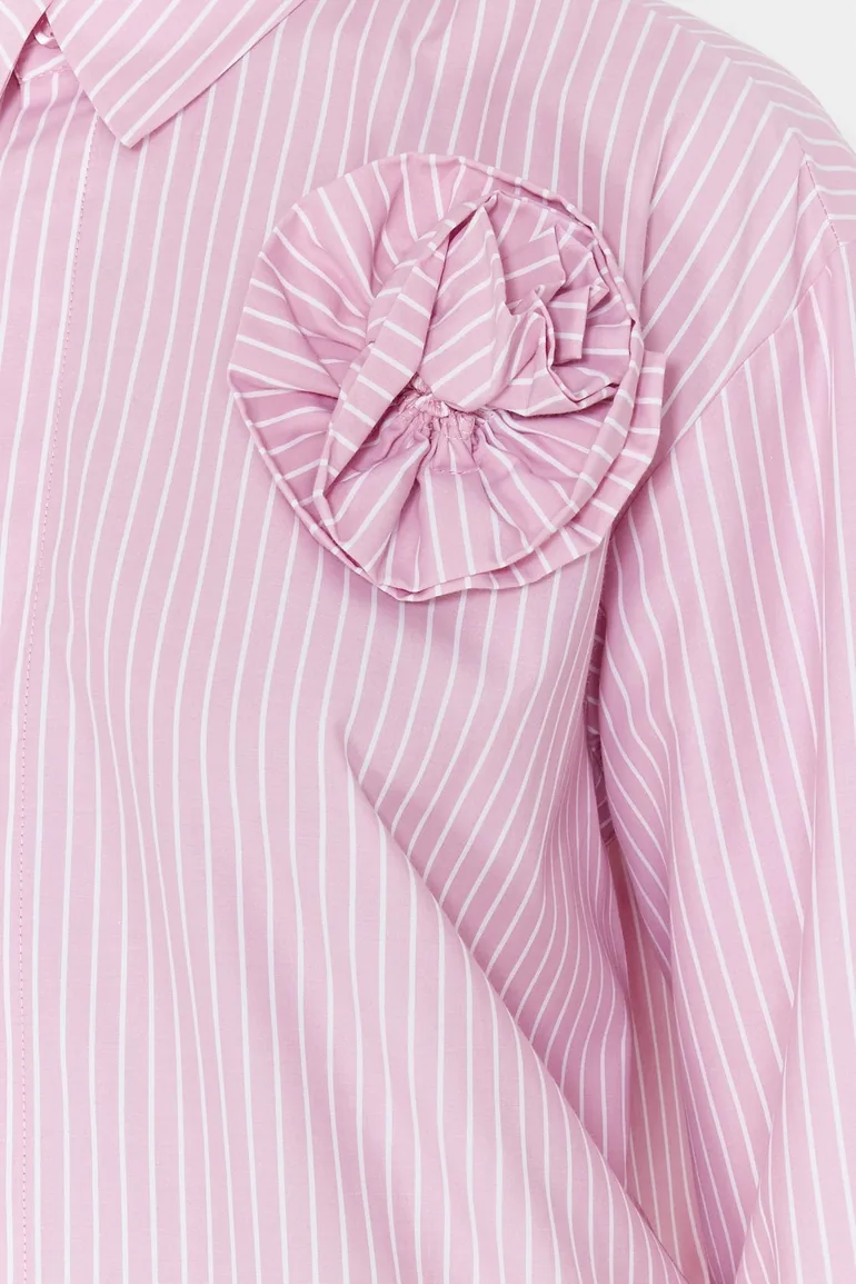 Pink Limited Edition Striped Rose Detailed Woven Shirt - 4