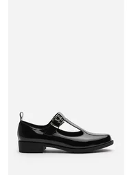 Natalie Extra Wide Fit Mary Jane Loafers With Buckle Strap In Black Patent Finish