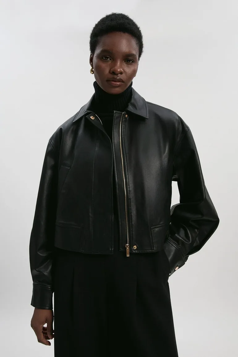 Faux Leather Tailored Bomber Jacket