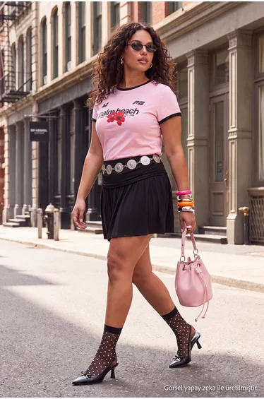Black Sandy Mini Plus Size Skirt with Shorts Inside