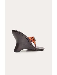 Leopard Perspex Toe Thong Curved Wedges - 3