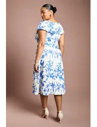 Plus Printed Bardot Midi Dress In Floral Print - 2