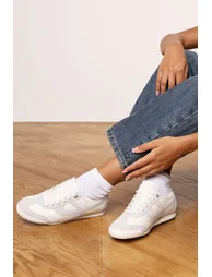 Brisa White Court Lace up Trainer with Grey  Stripe detail