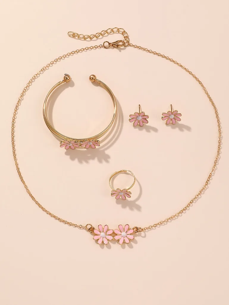 Pack of 4 - Flower Necklace with Bracelet and Earrings with Ring - 2
