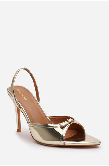 Emeria Gold Pointed Open Toe Slingback Heels With Bow Detail product thumbnail 3