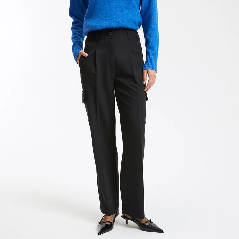 Straight High Waist Trousers with Cargo Pockets