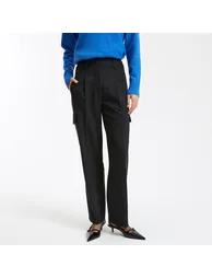 Straight High Waist Trousers with Cargo Pockets