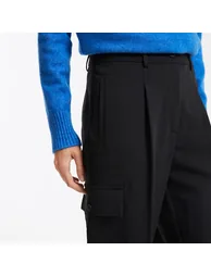 Straight High Waist Trousers with Cargo Pockets - 2