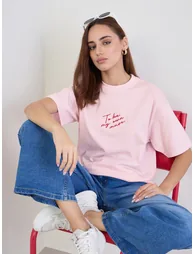 Pink Slogan Print Oversized T-Shirt - 1