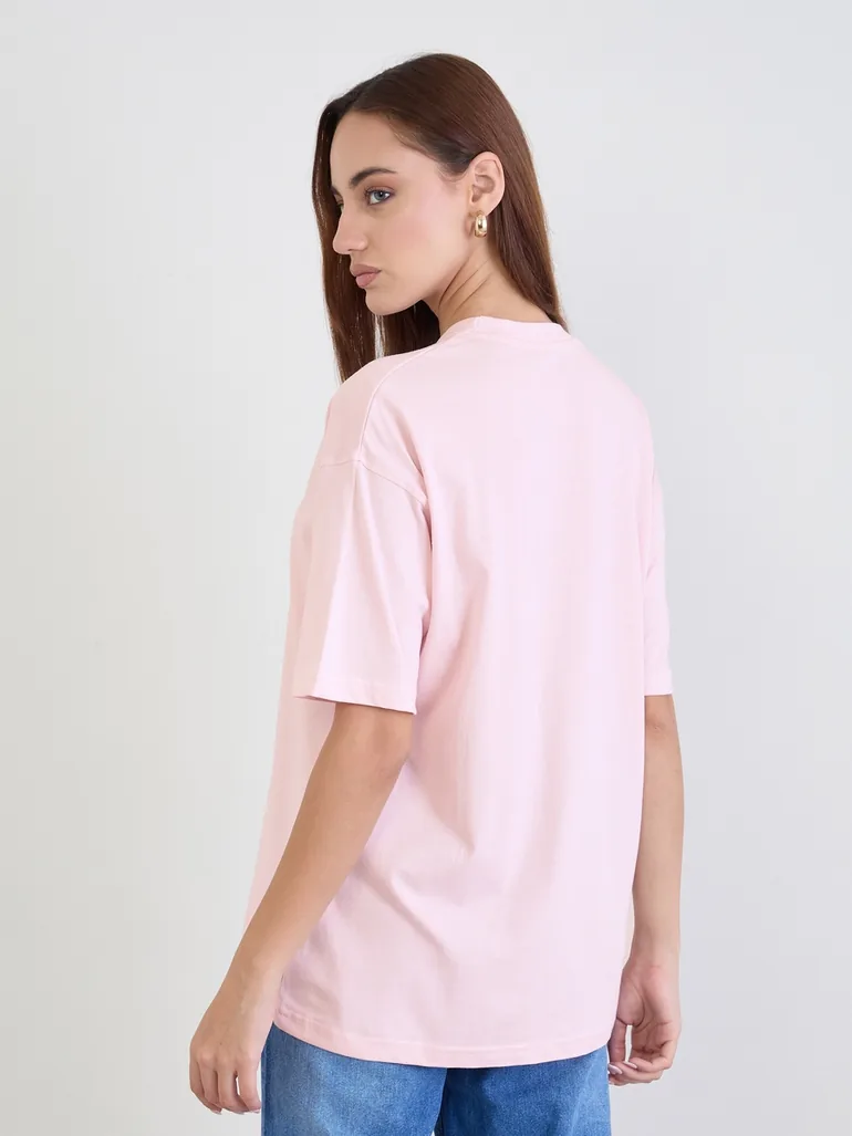 Pink Slogan Print Oversized T-Shirt - 4