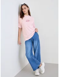 Pink Slogan Print Oversized T-Shirt