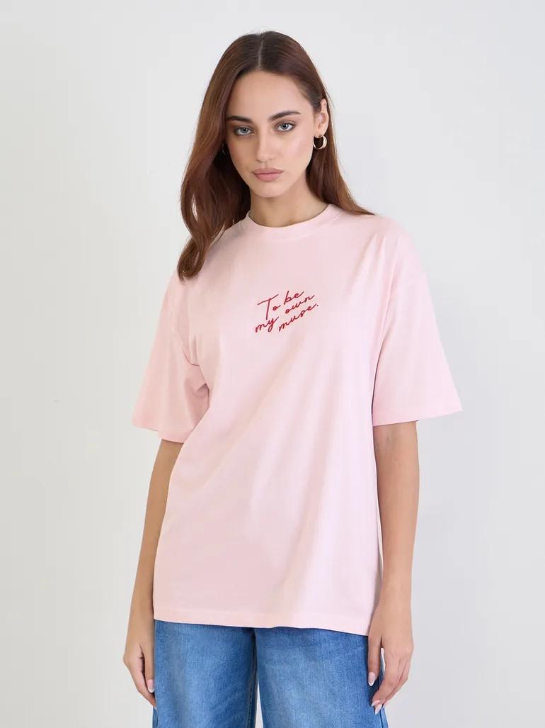 Pink Slogan Print Oversized T-Shirt - 2