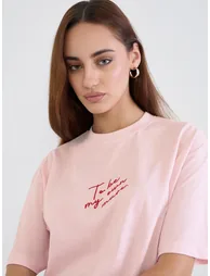 Pink Slogan Print Oversized T-Shirt - 3