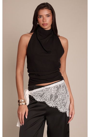 Black Woven High Neck Low Back Top