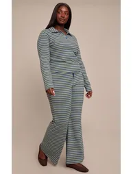 Plus Pinstripe Green Skinny Flare Trouser - 1