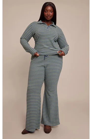 Plus Pinstripe Green Skinny Flare Trouser