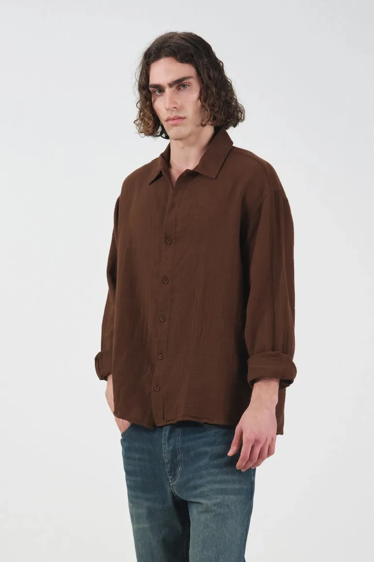 GIESTO Textured Woven Long Sleeve Button-Down Shirt - 2
