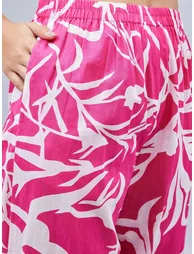 Women Pink Printed Tunic with Trousers Co-Ords - 4