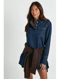 Long Sleeve Denim Dress - indigo - 1