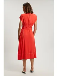 Contrast Topstitch Belted Midi Dress - 2