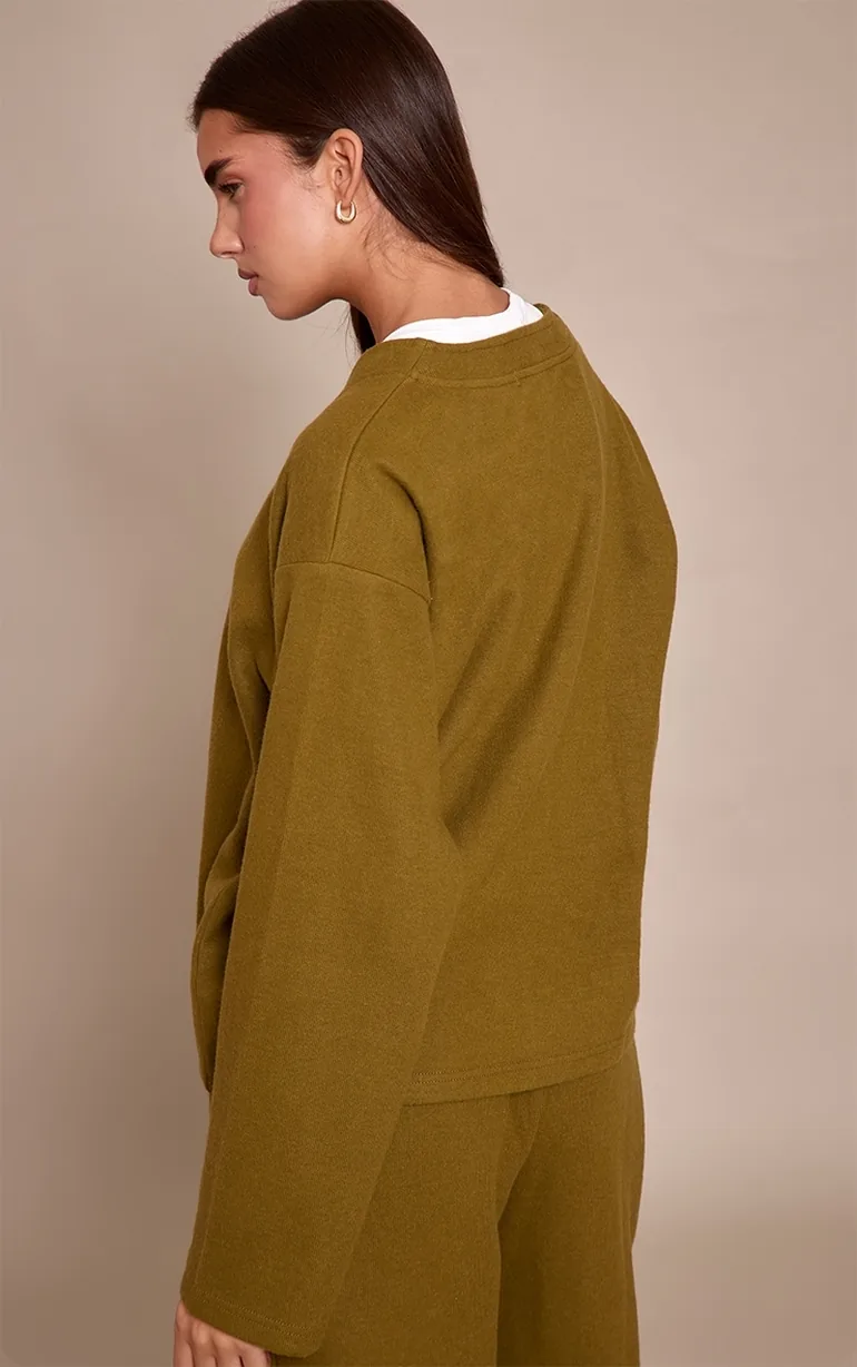 Olive Brushed Soft Touch Boxy Cardigan - 1