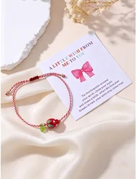 Girls Multi-Color Strawberry Charm Woven Bracelet - 1