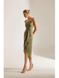 Solomia Draped Strap Evening Dress - 1