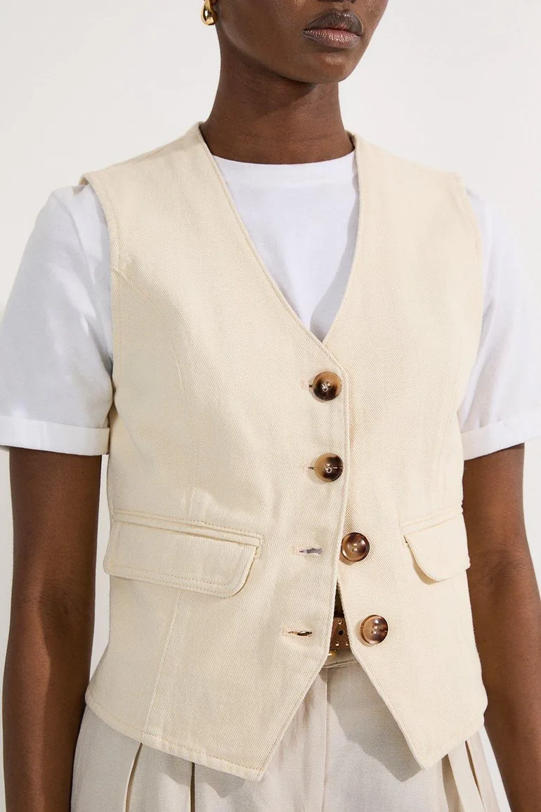 Denim Button Through Waistcoat - 1