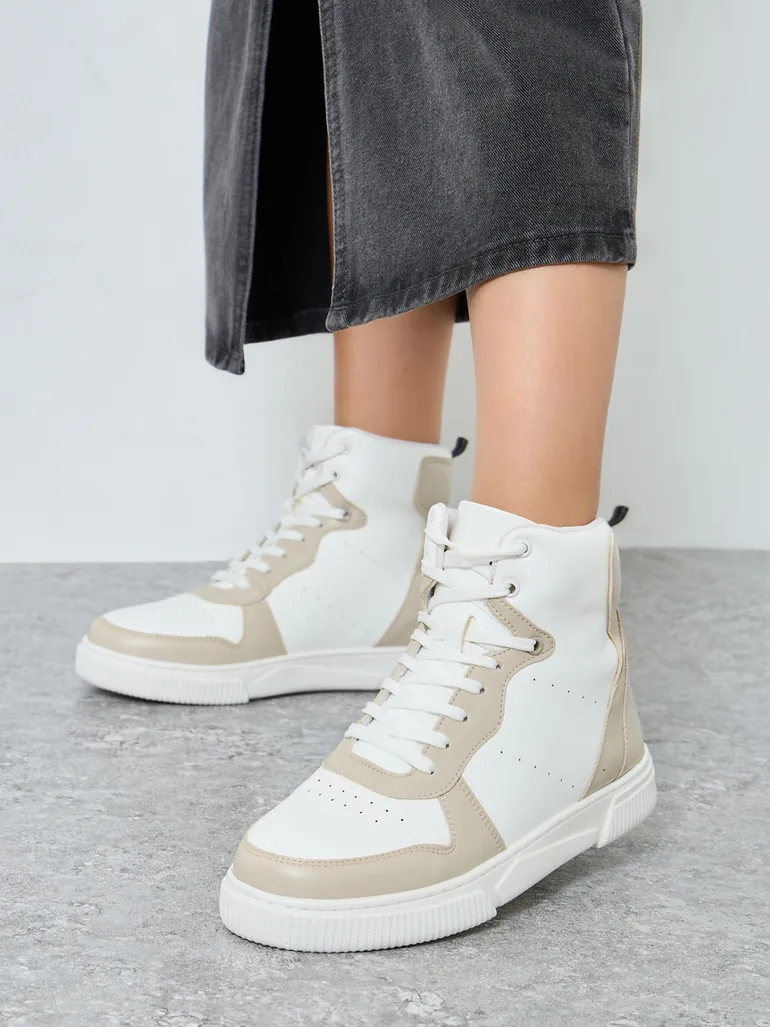 Panelled High-Top Lace Up Sneakers