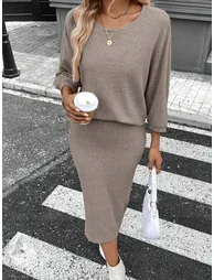 Women Ribbed Top and Bodycon Skirt Co-Ords - 2