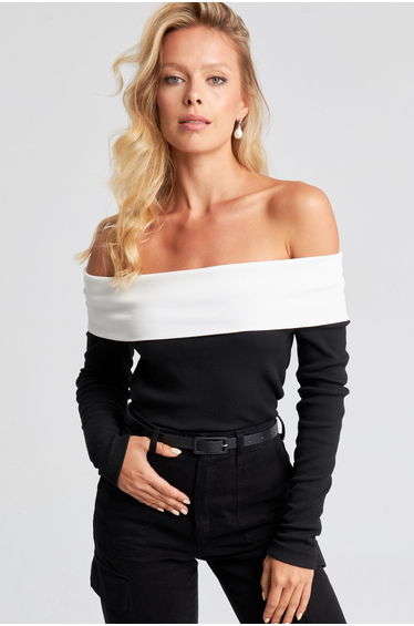 Women's Black-White Madonna Collar Camisole Blouse