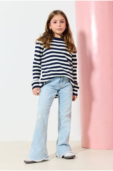 Navy Blue Girl Striped Mini Me Sweater