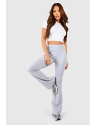 Tall  Cotton Jersey Folded Waistband Yoga Flares - grey marl - 2
