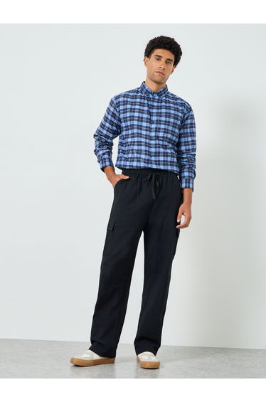 Men Black Cargo Trousers with Drawstring