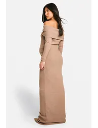 Maternity Soft Rib Off Shoulder Column Maxi Dress - camel - 1