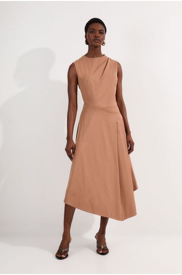 Tall Tailored Drapey Bodice Asymmetric Midi Dress