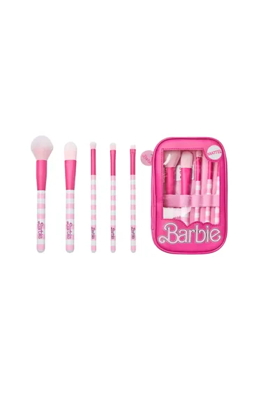Barbie Womens/Ladies Retro Stripe Make-Up Brush Set - Pink
